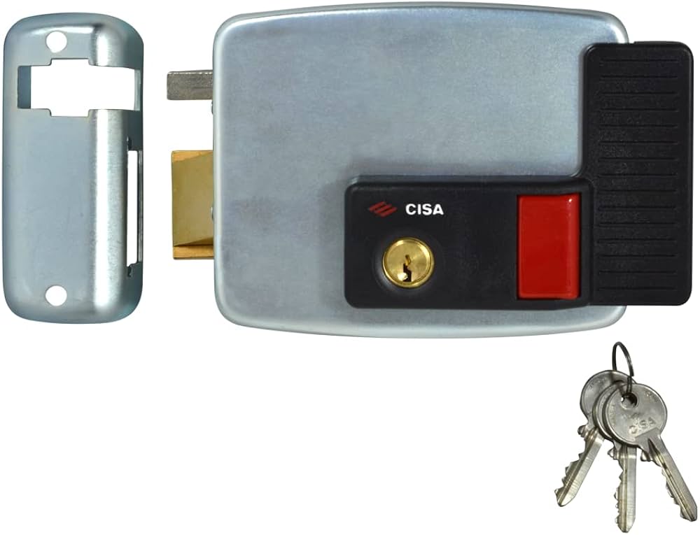 CISA SERRATURA ELETTRICA PER CANCELLO PULSANTE INTERNO LATO A SPINGERE CON CILINDRO TONDO<BR><BR><B> N.B. LA FOTO SI RIFERISCE ALLA VERSIONE DESTRA </B>