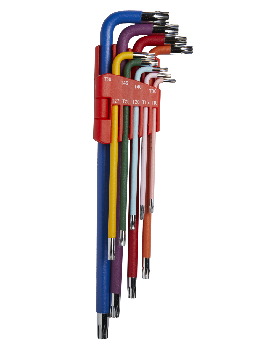 KRINO SET DA 9 PEZZI CHIAVI TORX LUNGHE PIEGATE COLORATE CON PUNTA MAGNETICA