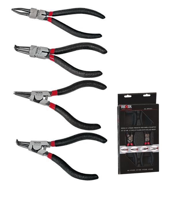 REXTA SERIE DI 4 PINZE FRESATE PER ANELLI ELASTICI