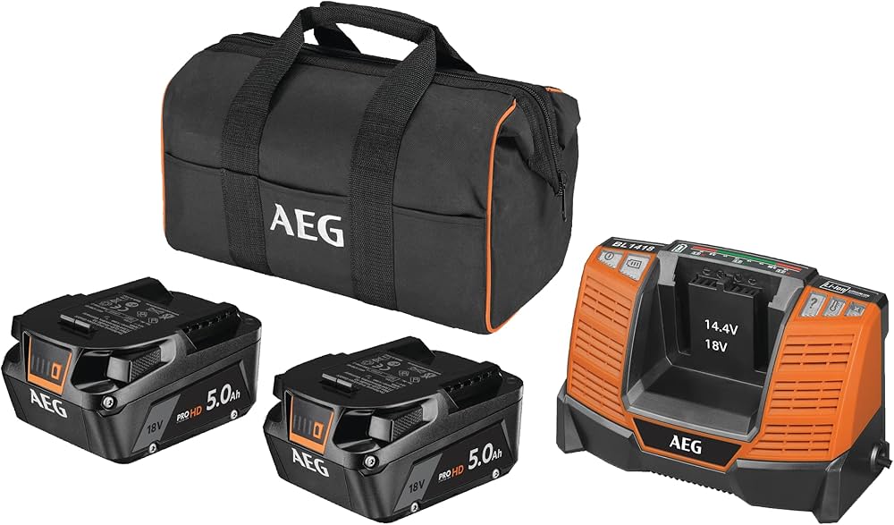AEG "SETLL1850SHD" KIT BORSA CON CARICABATTERIE E 2 BATTERIE DA 5.0 Ah DA 18V