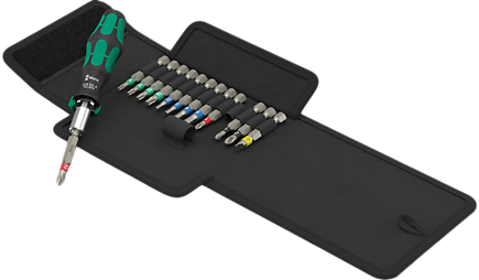 WERA "KRAFTFORM KOMPAKT 838 RA S" SET 14 INSSERTI E PORTA INSERTO A GIRAVITE A CRICCHETTO